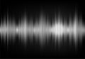Wave sound vector background. Music flow soundwave design, light white blur elements isolated on dark black backdrop