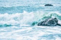 Wave splashing close-up. Crystal clear sea water, in the ocean in San Francisco Bay, blue water, pastel colors Royalty Free Stock Photo