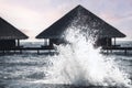 Wave-splashing stormy seawater in the Maldives Royalty Free Stock Photo