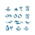 Wave style icon set. food and dish picto