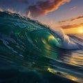 Wave Sunset. Beautiful ocean wave at sunset Royalty Free Stock Photo