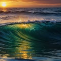 Wave Sunset. Beautiful ocean wave at sunset Royalty Free Stock Photo