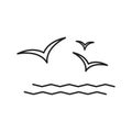 Wave thin line icon. Seagull banner in flat style. Sea poster. Linear pictogram. Simple illustration, outline symbol