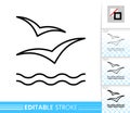 Wave seagull sea bird simple thin line vector icon Royalty Free Stock Photo