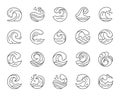 Wave simple black line icons vector set