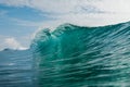 Wave with transparent water in Atlantic ocean. Glassy turquoise wave sunny day Royalty Free Stock Photo