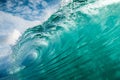 Wave with transparent water in Atlantic ocean. Glassy turquoise wave sunny day Royalty Free Stock Photo