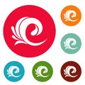 Wave tsunami icons circle set vector