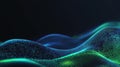 A wave of vibrant blue and green dot particles creates a mesmerizing pattern, showcasing the beauty of modern AI technology Royalty Free Stock Photo