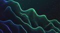 A wave of vibrant blue and green dot particles creates a mesmerizing pattern, showcasing the beauty of modern AI technology Royalty Free Stock Photo