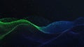 A wave of vibrant blue and green dot particles creates a mesmerizing pattern, showcasing the beauty of modern AI technology Royalty Free Stock Photo