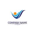 Wave and water droplet blue vector logo