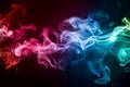 Pink, blue and green wave's of colored smoke on a black background.Blue and purple colors. Dynamic abstraction.