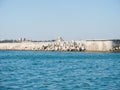Wavecut on auberezes at the port of Sevastopol. Fighting the waves, the Black Sea Royalty Free Stock Photo