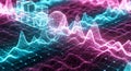 Waveform data visualization with neon pink and blue hues, showcasing data analysis and innovation Royalty Free Stock Photo