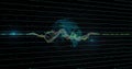 Waveform graph fluctuating on dashboard screen, with grid lines, globe and numeric labels Royalty Free Stock Photo