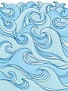 Waves abstract background. Sea waves hand drawn blue illustration background for design. Seascape vector abstract blue waves