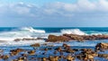 Waves of the Atlantic Ocean breaking on the rocky shores of Cape of Good Hope Royalty Free Stock Photo