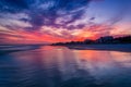 Waves in the Atlantic Ocean at sunset, in Folly Beach, South Car