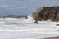 Waves of Atlantic ocean on wild coast of the peninsula of Quiberon, Brittany, France Royalty Free Stock Photo