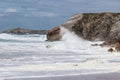 Waves of Atlantic Ocean on wild coast of the peninsula of Quiberon in Brittany Royalty Free Stock Photo