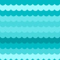 Waves background seamless vector, blue flat wave pattern repeated seamlessly