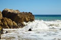 Waves beating against coastal rocks on the cliffs