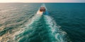 Waves behind the ship in calm water, the view from the height of the water surface , concept of Marine tranquility