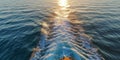 Waves behind the ship in calm water, the view from the height of the water surface , concept of Marine tranquility