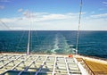 Waves behind a ship at sea Royalty Free Stock Photo