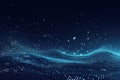 Waves of blue binary code seascape, data visualization abstract background. Generative AI illustration with copy space