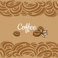 Waves border. Doodle seamless background. Hand drawn pattern. Coffee beans background