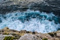 Waves breaking against the cliff face in Portugal Royalty Free Stock Photo