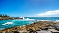 Waves breaking on the barriers of the lagoons at the resort community of Ko Olina Royalty Free Stock Photo