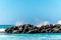 Waves breaking on the barriers of the lagoons at the resort community of Ko Olina Royalty Free Stock Photo