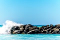 Waves breaking on the barriers of the lagoons at the resort community of Ko Olina Royalty Free Stock Photo