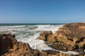 Waves breaking of cliffs near Oualidia lagoon in same name vill Royalty Free Stock Photo