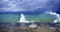 The waves breaking on a concrete embankment on lake ohrid, macedonia