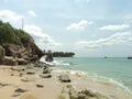 Waves breaking on giant rocks Royalty Free Stock Photo