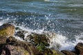 Waves breaking onto a stony seashore