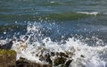 Waves breaking onto a stony seashore