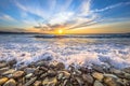 Waves breaking on pebble beach Royalty Free Stock Photo