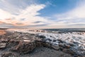 Waves breaking on the rocks of a beach in Almeria