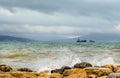 Waves breaking on rocks on the Black Sea coast, south of Russia Royalty Free Stock Photo