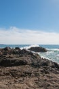 Waves breaking on rocky coastline at Cerritos Beach between Todos Santos and Cabo San Lucas in Baja California Mexico Royalty Free Stock Photo