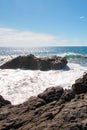 Waves breaking on rocky coastline at Cerritos Beach between Todos Santos and Cabo San Lucas in Baja California Mexico Royalty Free Stock Photo