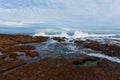 Waves breaking on a rocky seashore at the Atlantic ocean Royalty Free Stock Photo
