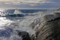 Waves Crashing on Rocks along Juan de Fuca Strait, Southern Vancouver Island, British Columbia, Canada