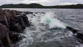 Waves bursting onto the coastline of the Lake Superior Royalty Free Stock Photo
