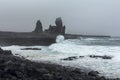 Waves clashing at the coastal cliffs of Snaeffelsnes National Park during a storm, Iceland